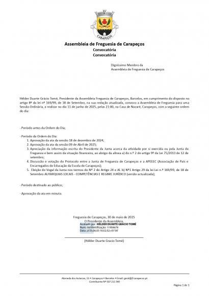 Convocat&oacute;ria Assembleia de Freguesia