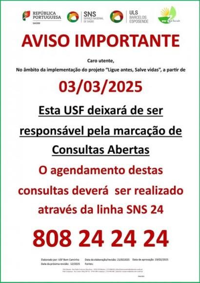 Alteração no Agendamento de Consultas Abertas na USF Bom Caminho
