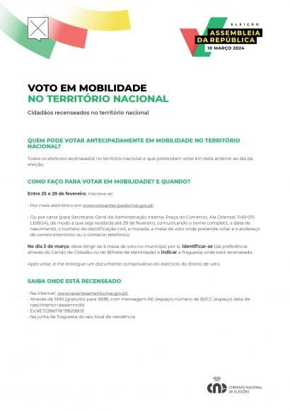 Eleições Assembleia República Portuguesa - voto antecipado por Mobilidade